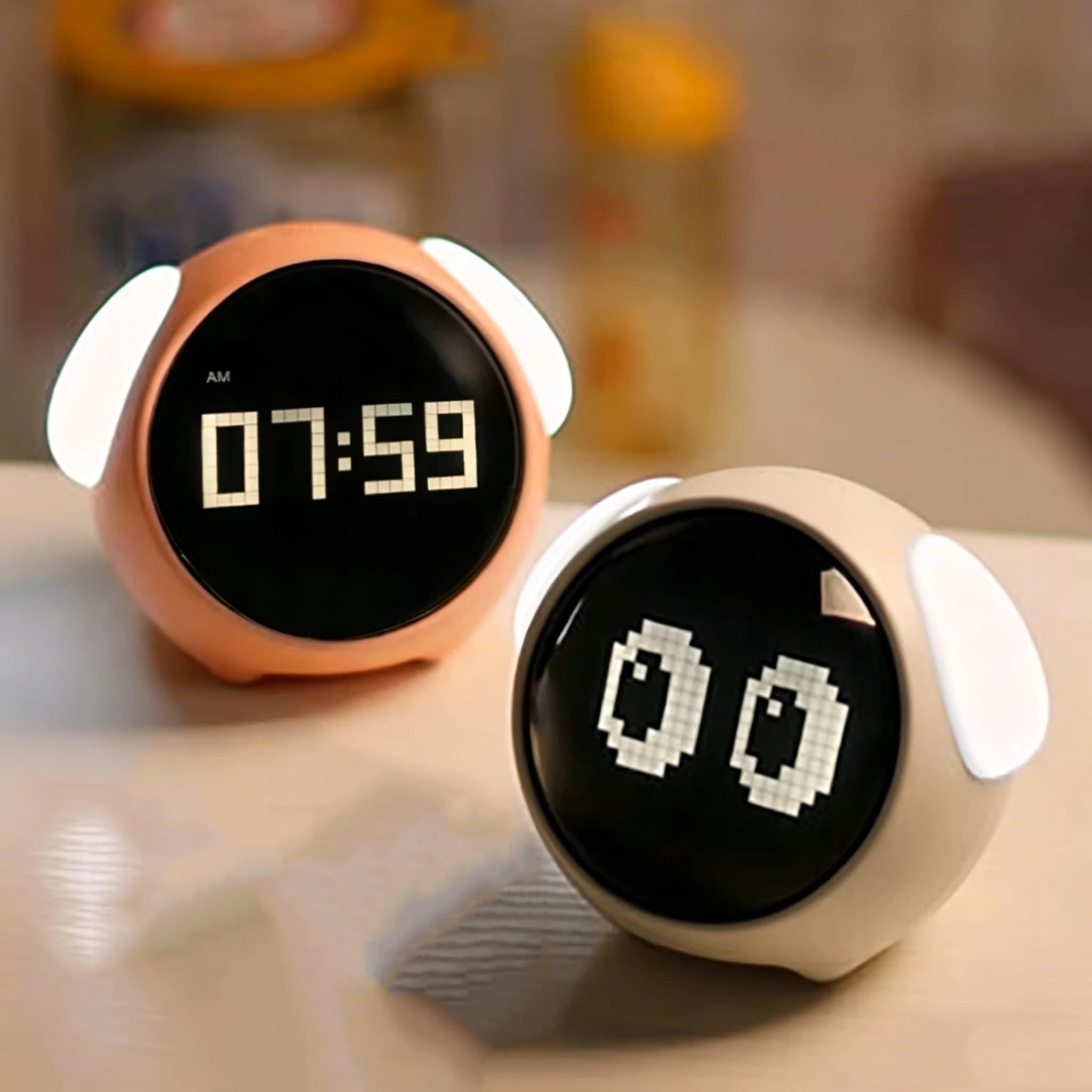 Réveil enfant à expressions avec veilleuse sonore rechargeable