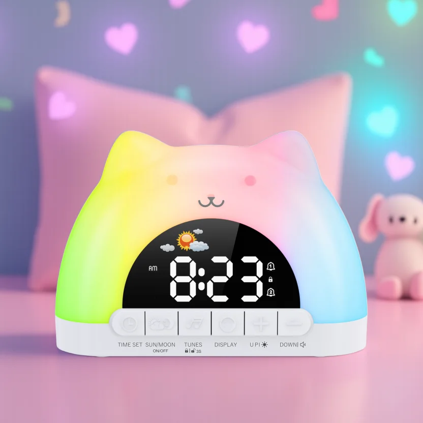 Réveil enfant lumineux 11 couleurs avec sons apaisants et verrouillage